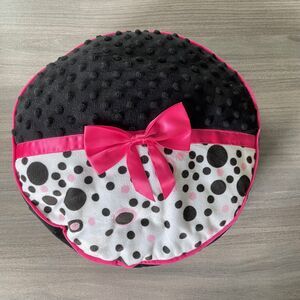 Dark Pink, Black & White Dots Round Accent Pillow